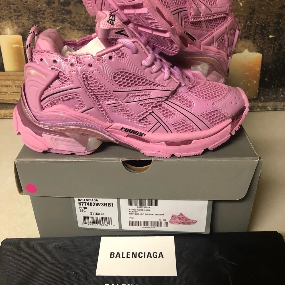Balenciaga Runner Track Trainer Sneaker Low-Top Women Size 6 Light Pink Black - Picture 3 of 11